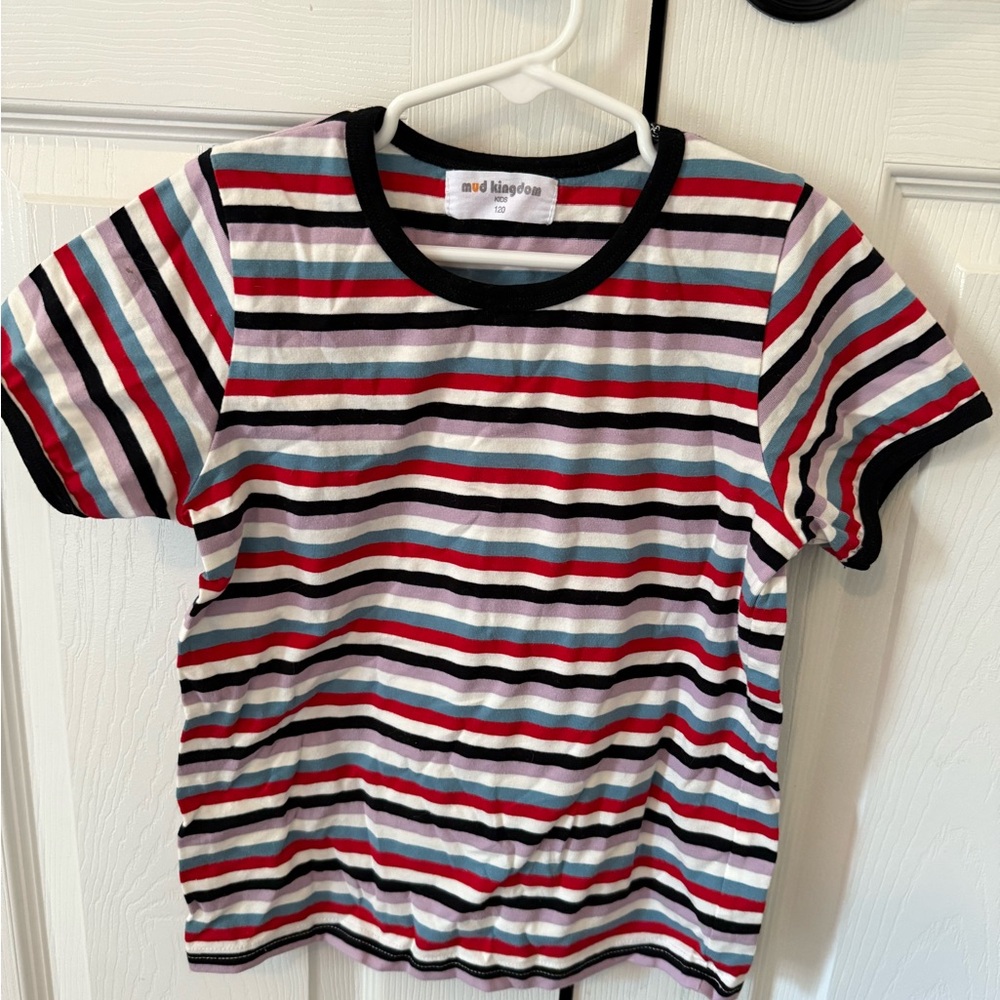 Red and Blue Striped Crew Neck Tee